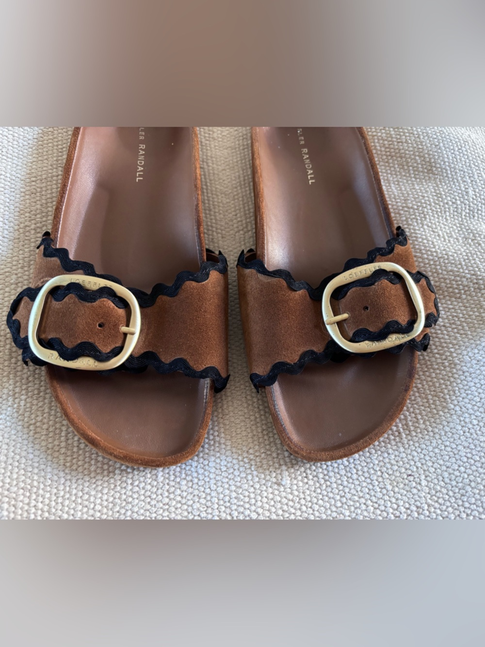 Loeffler Randall Iris Buckled Ric-Rac Slide Sandals - Cacao Brown Suede 9.5 - Picture 3 of 15